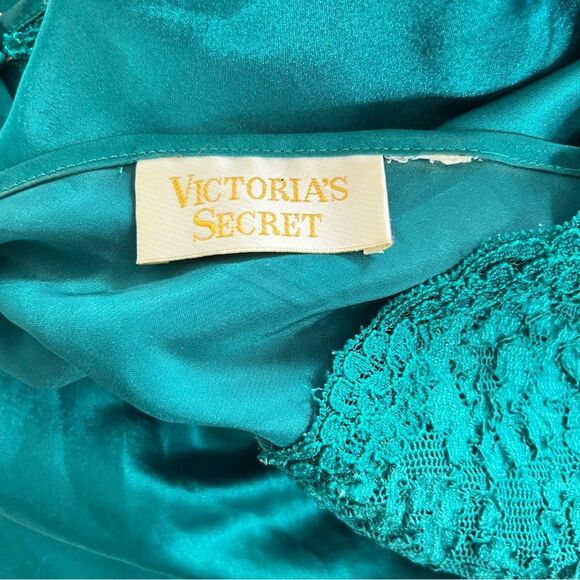 Victoria's Secret Gold Label Teal Negligee Lace Trim Night Dress Chemise Slip - Picture 5 of 12
